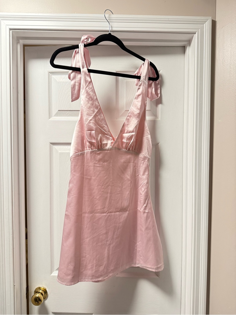 Beginning Boutique Light Pink Satin Shoulder-tie Mini Dress